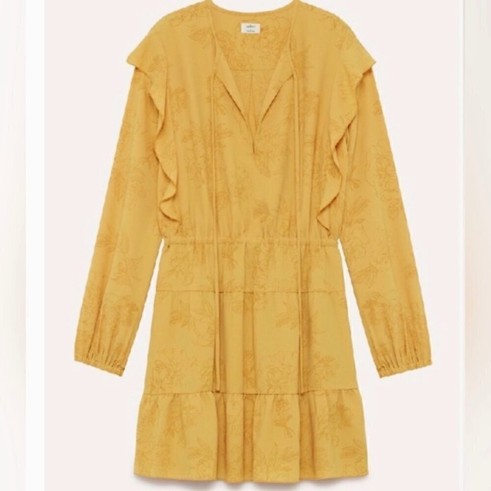 Aritzia Wilfred Yellow Floral Ruffle Tiered V-Neck Mini Dress L​​​​​​​​​​​​